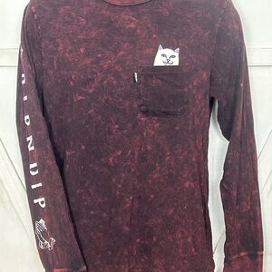 Rare Ripndip Burgundy Long Sleeve Tee with Cat Pocket